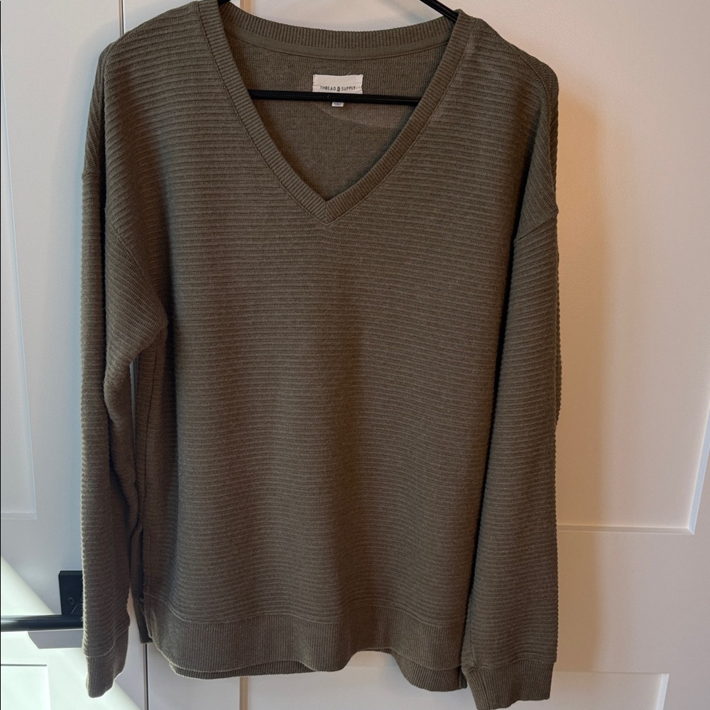 Thread & Supply Olive Green V-Neck Sweater